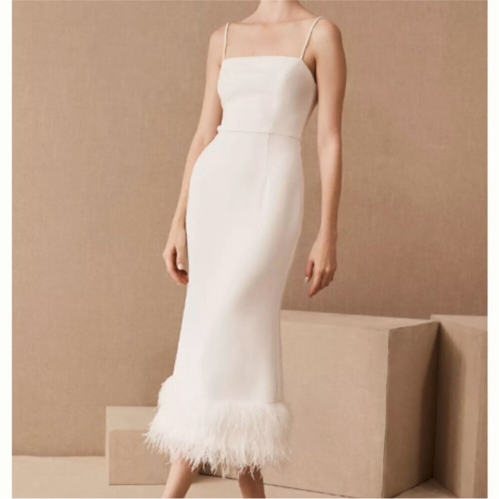 Elegant White Feather-Trim Dress